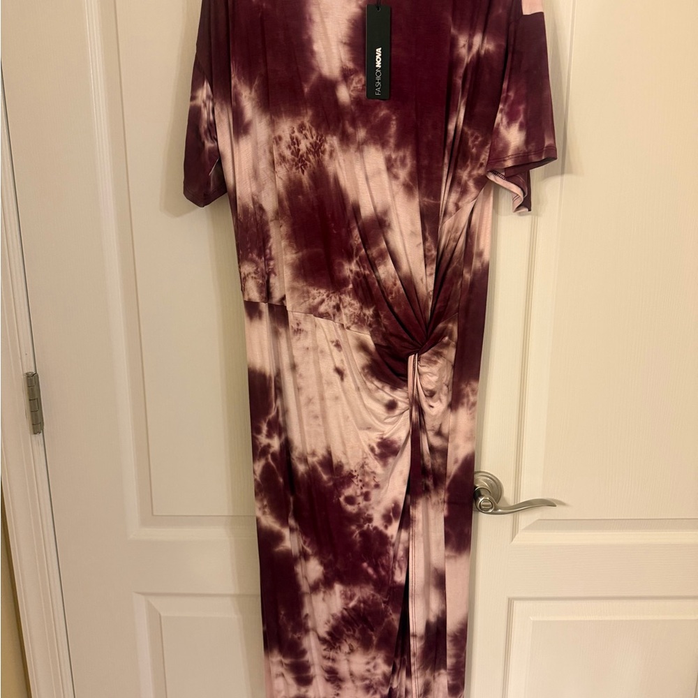 Fashion Nova Burgundy Tie-Dye Dress NWT